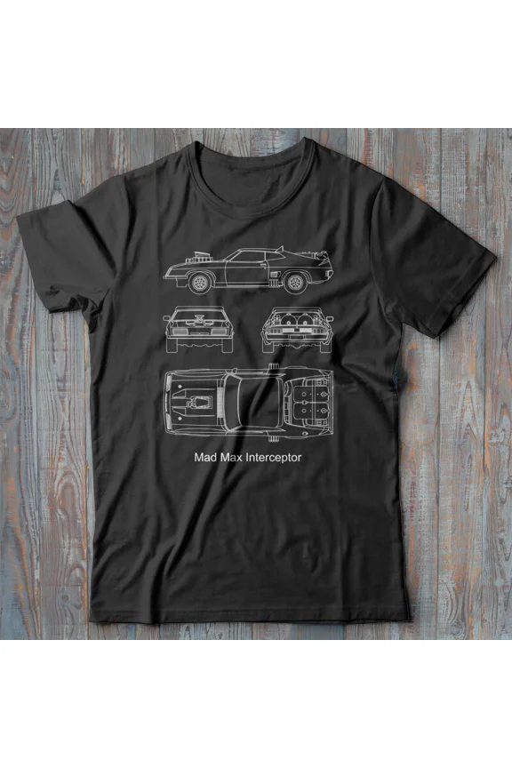 Reprint Rare Automotive car T-shirt - MAD MAX Interceptor - technical blueprint