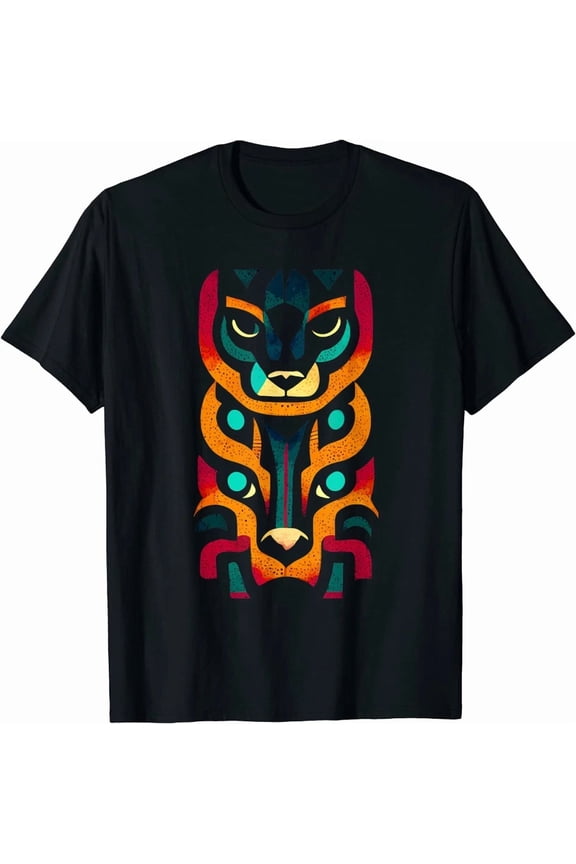 Reprint Rare Aztec Jaguar Ancient Warrior Native Mexican Design Great Tee T-Shirt