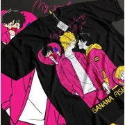 Reprint Rare Banana Fish T-shirt Ash Lynx Eiji Okumura Card Anime Kawaii T-shirt Black