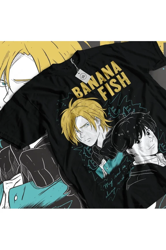 Reprint Rare Banana Fish T-shirt Ash Lynx Eiji Okumura Card Anime New Shirt Black