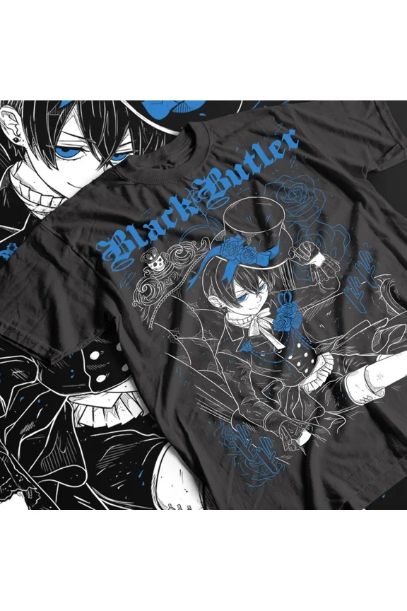 Reprint Rare Black Butler T-Shirt, Ciel Phantomhive & Sebastian Michaelis Tee, Anime Gift
