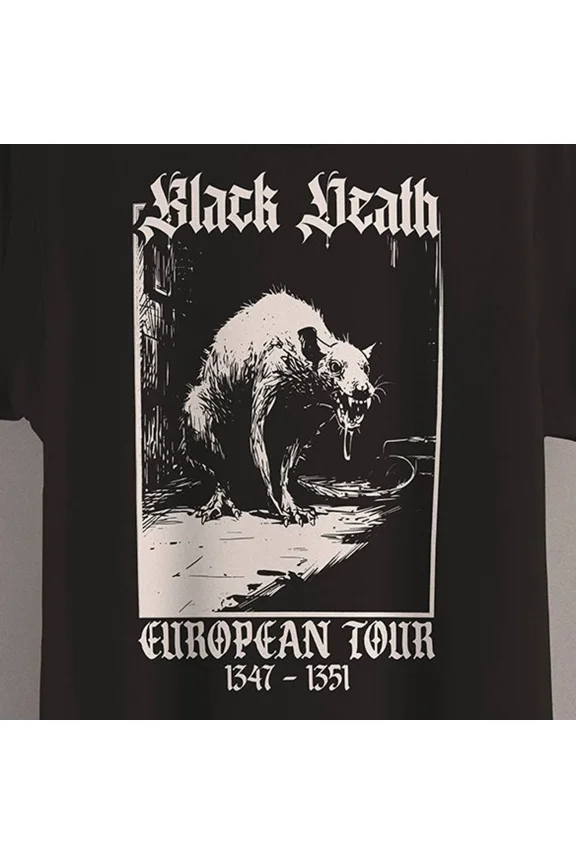 Reprint Rare Black Death T-Shirt Medieval Rat Shirt Gothic Grunge Clothing Horror Goth Aes