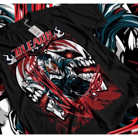 Reprint Rare Bleach t-shirt Ichigo Kurosaki Moon Kawai anime manga black t-shirt kenpachi 046
