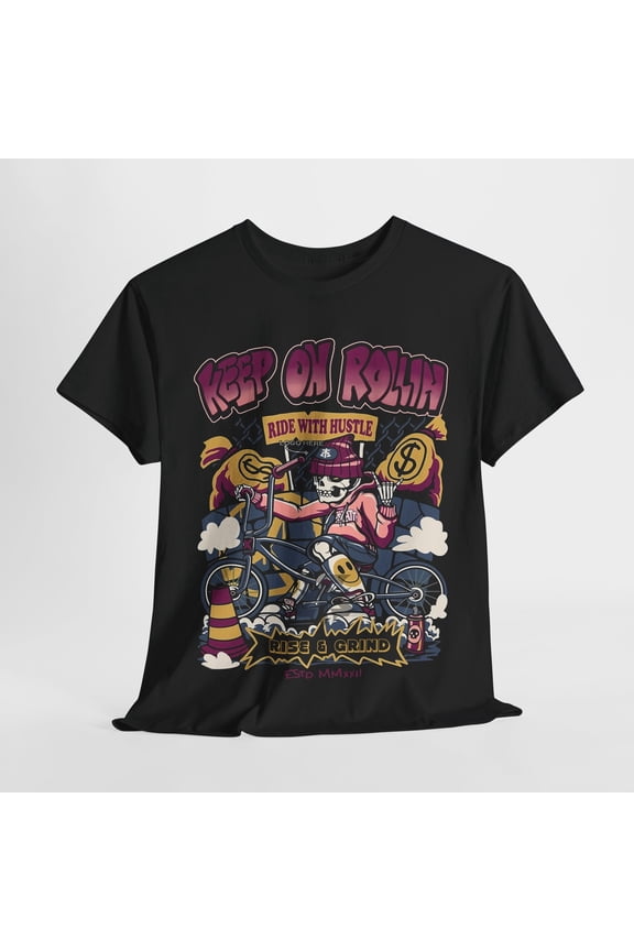 Reprint Rare Bold Men's T-Shirt Graffiti Skeleton on BMX with Hustle, Street Art Vibe & Style
