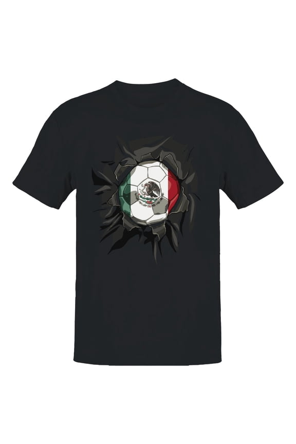 Mexico Soccer Ball Ripped Men's Black T-shirt