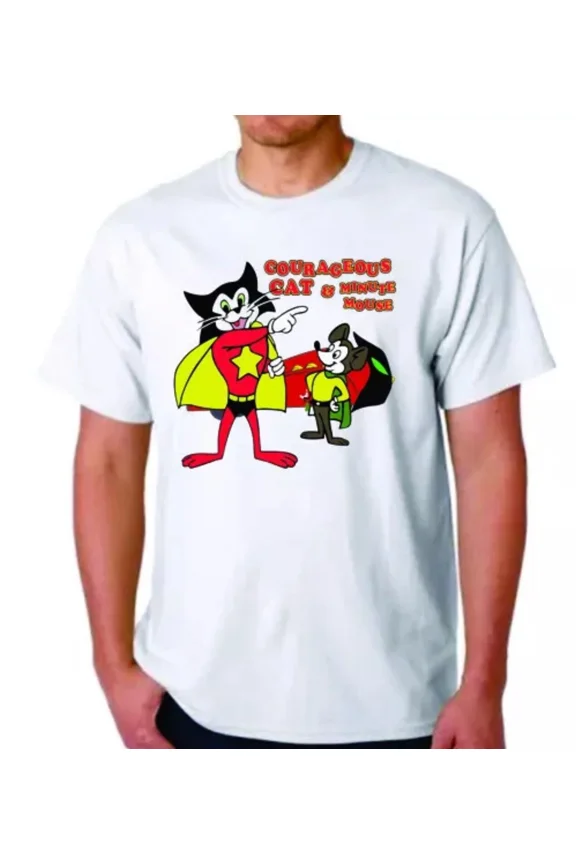Reprint Rare COURAGEOUS CAT & MINUTE MOUSE T-SHIRT CARTOON TEE CEREAL FANS UPA ANIMATION