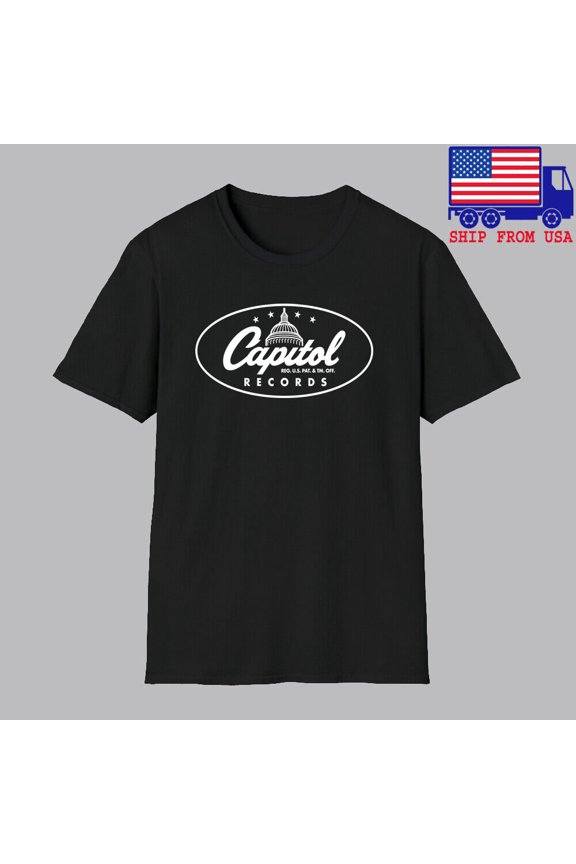 Reprint Rare Capitol Records Men's Black T-shirt Size S-5XL