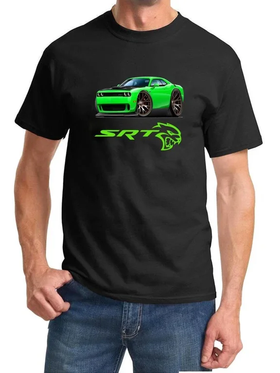 Reprint Rare Challenger SRT Hellcat Classic Green Muscle Car Design Tshirt NEW