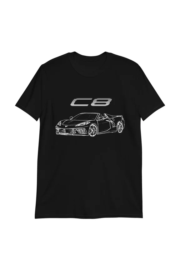 Reprint Rare Convertible vette C8 Owner Gift Outline Sketch Art Short-Sleeve T-Shirt