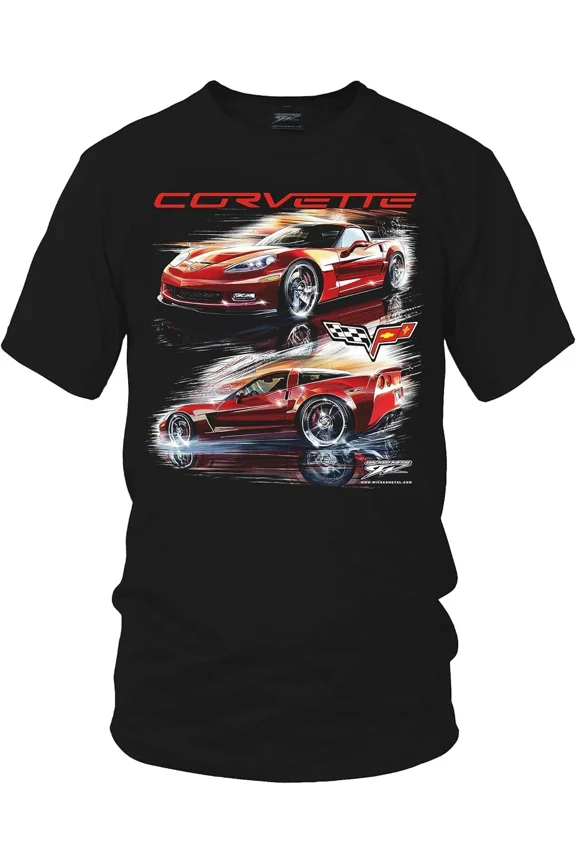 Reprint Rare Corvette C6 Red Blur T-Shirt, Premium 100% Cotton, Short Sleeve, Black