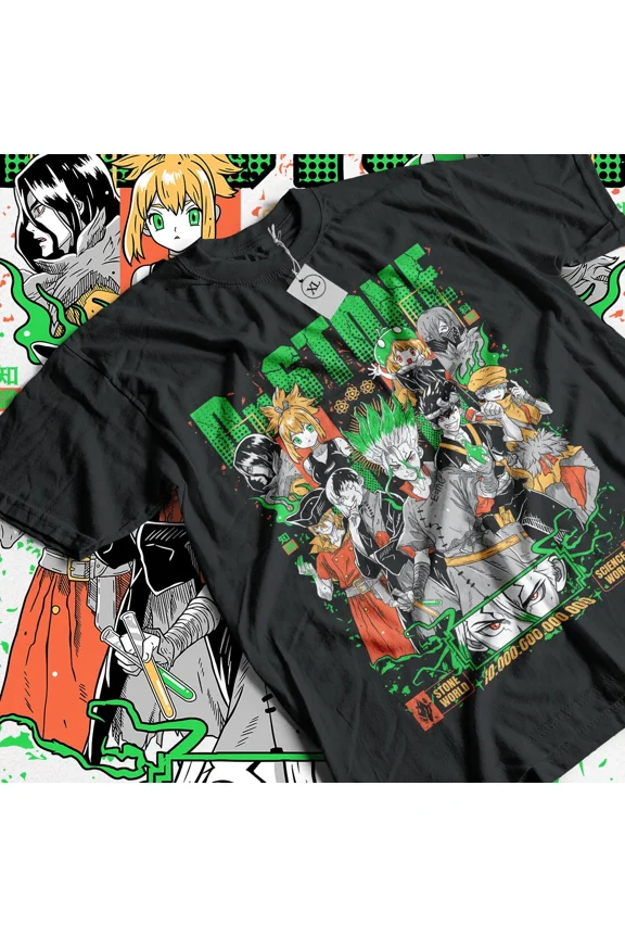 Reprint Rare Dr.Stone Senku Ishigami T-shirt Anime Manga Taiju Oki Ryusui Gift Shirt All Size