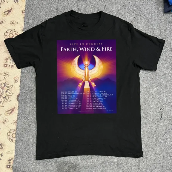 Reprint Rare Earth, Wind & Fire Tour 2025 North American Summer Tour T Shirt Black BB518