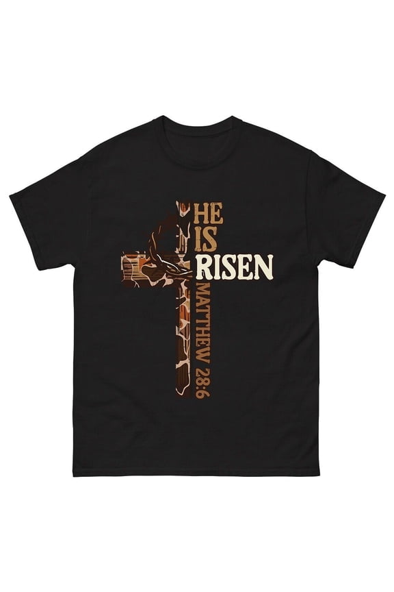 Reprint Rare Easter Cross Camo He Is Risen Jesus Christian Men Women T-Shirt size S-3XL