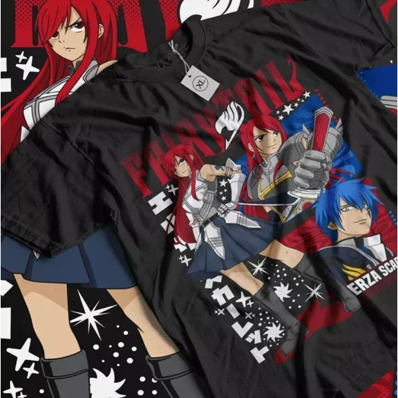 Reprint Rare Erza Scarlet T-shirt Fairy Tail Gray Fullbuster Gajeel Happy Iron Dragon Shirt