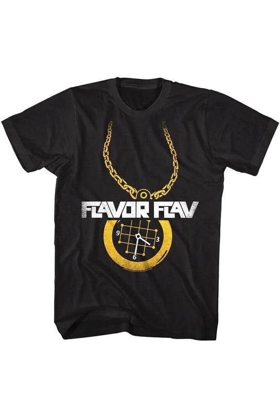 Reprint Rare FLAVOR FLAV T-Shirt Gold Chain Clock Rap Hip-Hop Graphic Tees