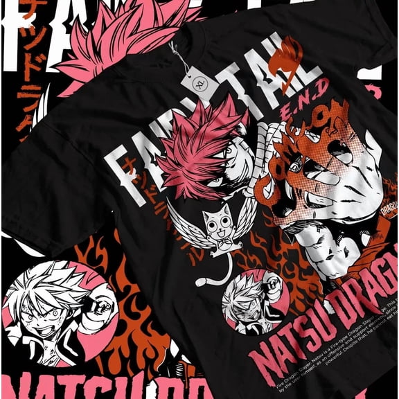 Reprint Rare Fairy Tail T-shirt Gray Fullbuster Natsu Dragneel Girl Anime Gift Shirt Black
