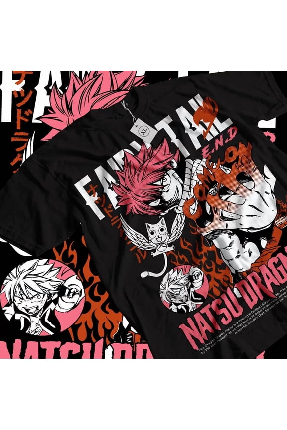 Reprint Rare Fairy Tail T-shirt Gray Fullbuster Natsu Dragneel Girl Anime Gift Shirt Black