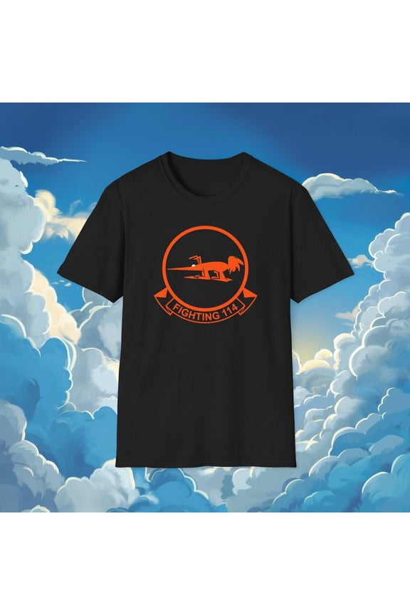 Reprint Rare Fighting 114 VF-114 Men's Black T-Shirt Sizes S M L XL 2XL 3XL 4XL 5XL