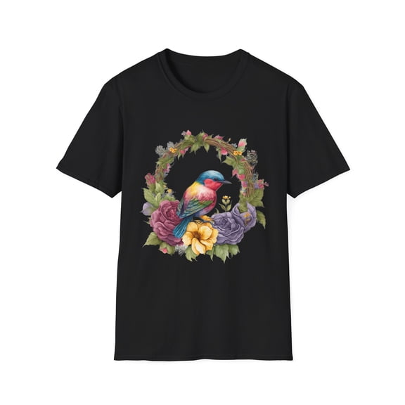 Reprint Rare Floral Bird T-Shirt, Nature Lover Shirt, Eco-Friendly Tee, Gift for
