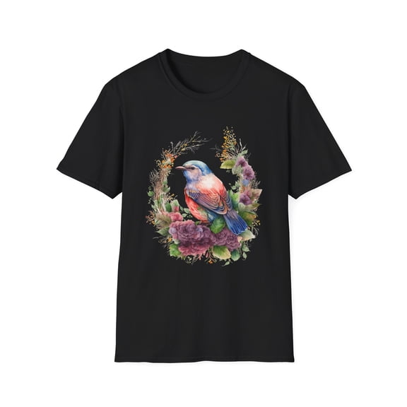 Reprint Rare Floral Bird T-Shirt, Nature Lover Gift, Unisex Softstyle Tee, Spring Fashion,