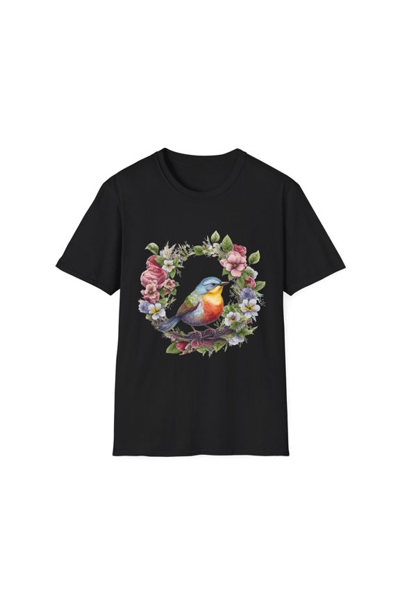 Reprint Rare Floral Bird Unisex Softstyle T-Shirt, Nature Lover Gift, Spring Apparel,