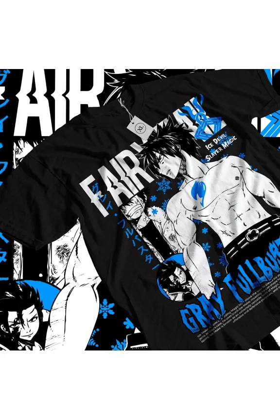 Reprint Rare Gray Fullbuster Natsu T-shirt Fairy Tail Dragneel Girl Anime Gift Shirt All Size