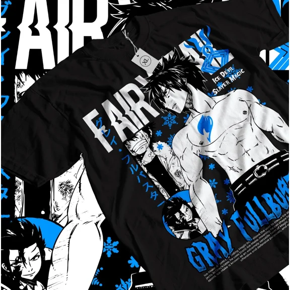 Reprint Rare Gray Fullbuster Natsu T-shirt Fairy Tail Dragneel Girl Anime Gift Shirt All Size