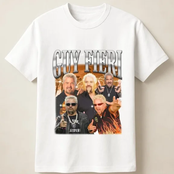 Reprint Rare Guy Fieri Power Pose Graphic With Sunglasses and Flames Unisex T Shirt