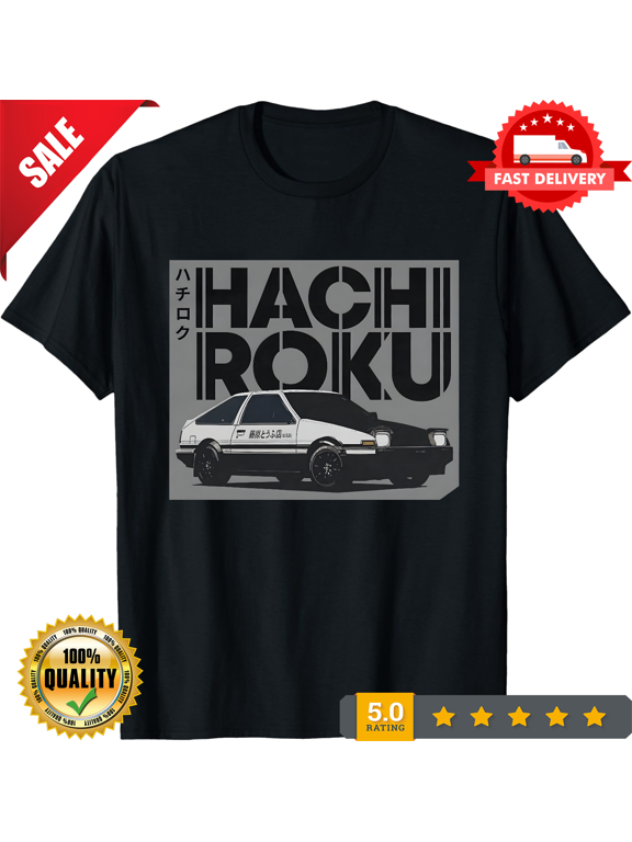 Reprint Rare Hachi-Roku Corolla Trueno AE86 Initial D Grey Minimalistic Anime Graphic Art Tee, CROWD FAVORIT-TH77685