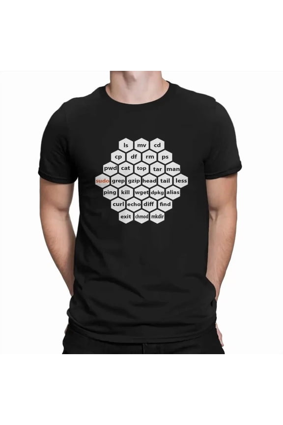 Reprint Rare Hacker Linux Basic Cli Commands T-Shirts for Men Linux Leisure Cotton Tee Shirt