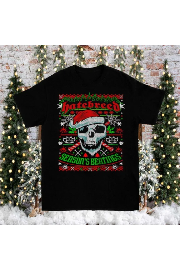 Reprint Rare Hatebreed Season's Beatings skull Christmas T-shirt All Sizes BO746