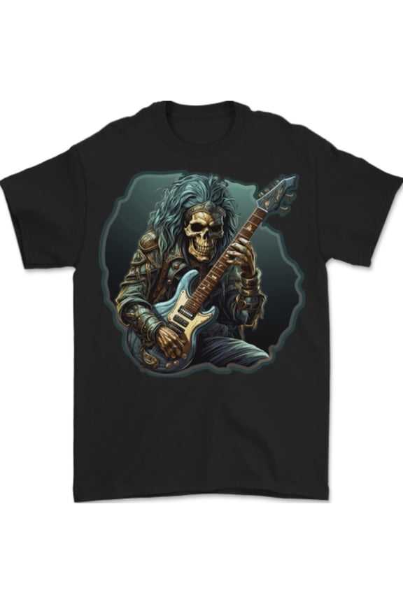Reprint Rare Heavy Metal Rock Skull Guitar Music Mens T-Shirt 100% Cotton
