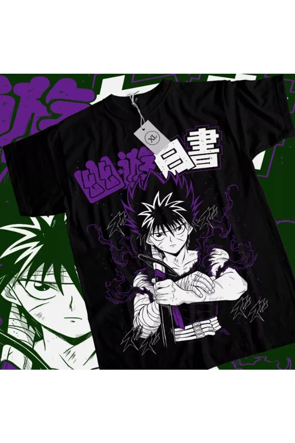 Reprint Rare Hiei Yu Yu Hakusho T-shirt Kuwabara Kurama Yusuke Hiel Anime Manga Black Shirt
