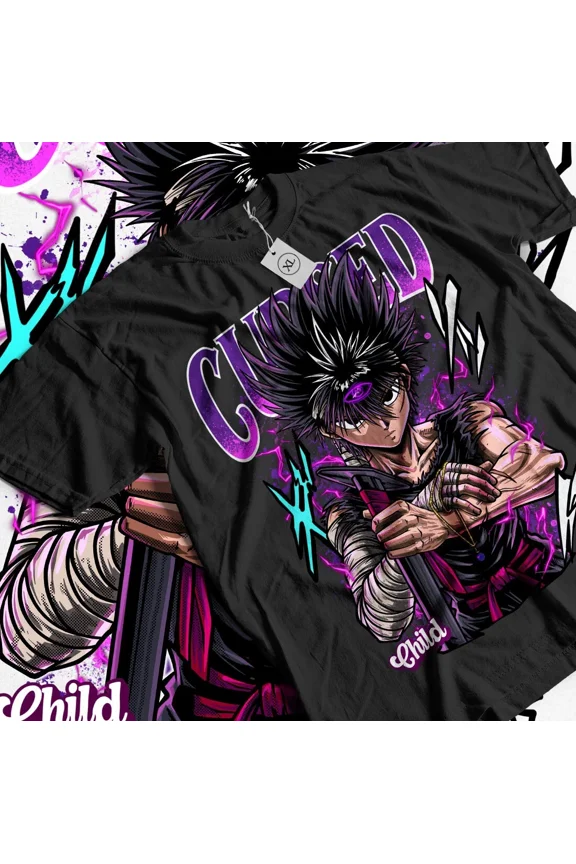 Reprint Rare Hiei Yu Yu Hakusho T-shirt Kuwabara Kurama Yusuke Hiel Anime Manga Shirt Black