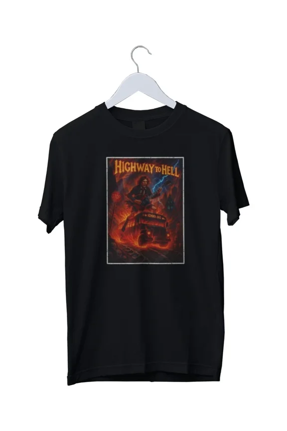 Reprint Rare Highway to Hell Angus Young Graphic Print Mens Unisex T-Shirt S M L XL 2 3 4 XL