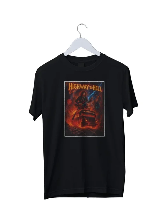 Reprint Rare Highway to Hell Angus Young Graphic Print Mens Unisex T-Shirt S M L XL 2 3 4 XL