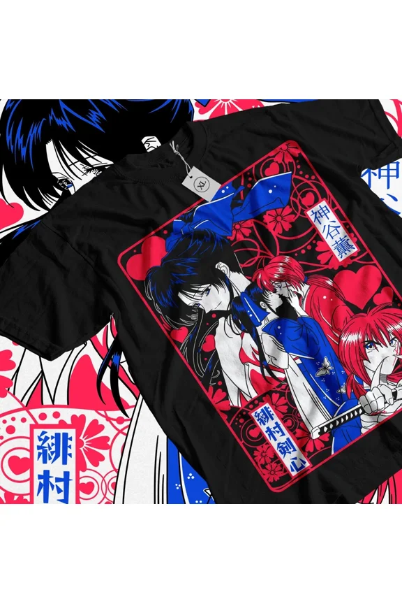 Reprint Rare Himura Kenshin T-Shirt Ruroun Samurai Kawai Anime Geek Otaku Gift Shirt All Size