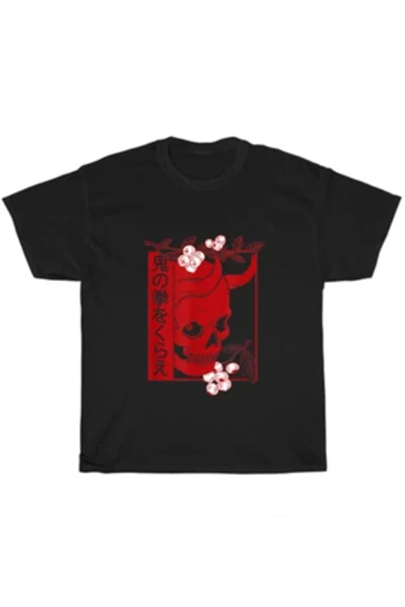 Reprint Rare Japanese Demon Art Face Skull Devil Oni Harajuku Aesthetic T-Shirt Unisex Gift