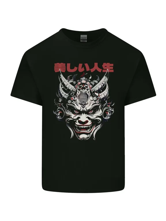 Reprint Rare Japanese Oni Mask Mens Cotton T-Shirt Tee Top