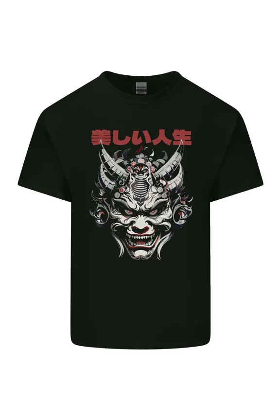 Reprint Rare Japanese Oni Mask Mens Cotton T-Shirt Tee Top