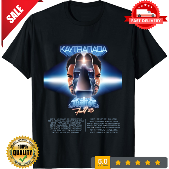Reprint Rare KAYTRANADA and JUSTICE 2025 Fall NORTH AMERICA TOUR Shirt Unisex S-5XL ND1340, LIMITED EDITION-TH69797