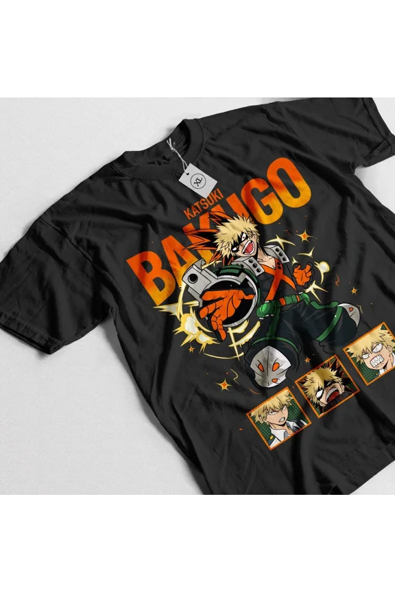 Reprint Rare Katsuki Bakugo T-Shirt Manga My Hero Academia Anime T-shirt - Black