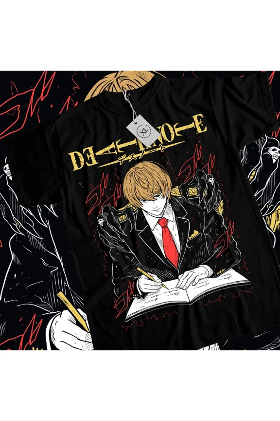 Reprint Rare Kira Ryuk T-Shirt Death Note L Manga Strip Horror Anime Black Tee Shirt All Size