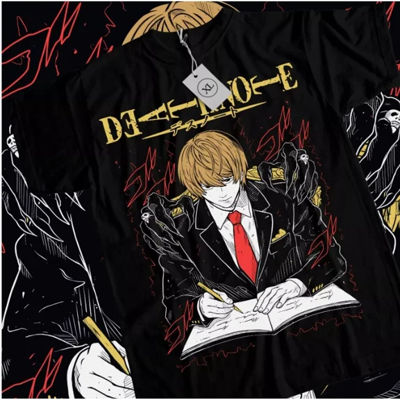 Reprint Rare Kira Ryuk T-Shirt Death Note L Manga Strip Horror Anime Black Tee Shirt All Size