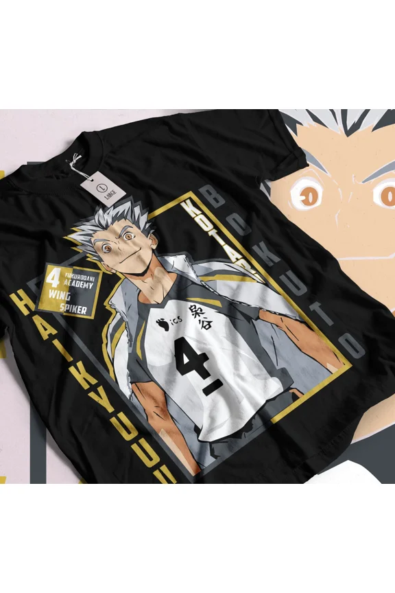 Reprint Rare Kotaro Bokuto T-shirt Haikyuu anime volleyball player black t-shirt 021