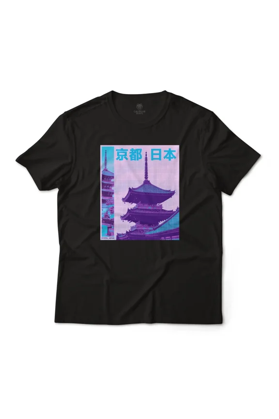Reprint Rare Kyoto Japan Half-tone Vaporwave Art Graphic T-Shirt Unisex Lightweight Cotton