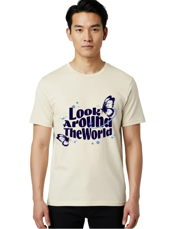 Reprint Rare Look-Around-The-World Mens Graphic Tee,100% Cotton,Casual Summer Wear