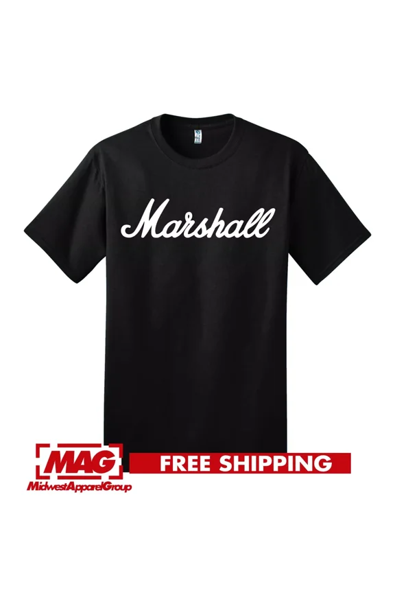 Reprint Rare MARSHALL AMPLIFICATION T-SHIRT Music Shirt Tee Amps Cabs Logo Guitar Speakers
