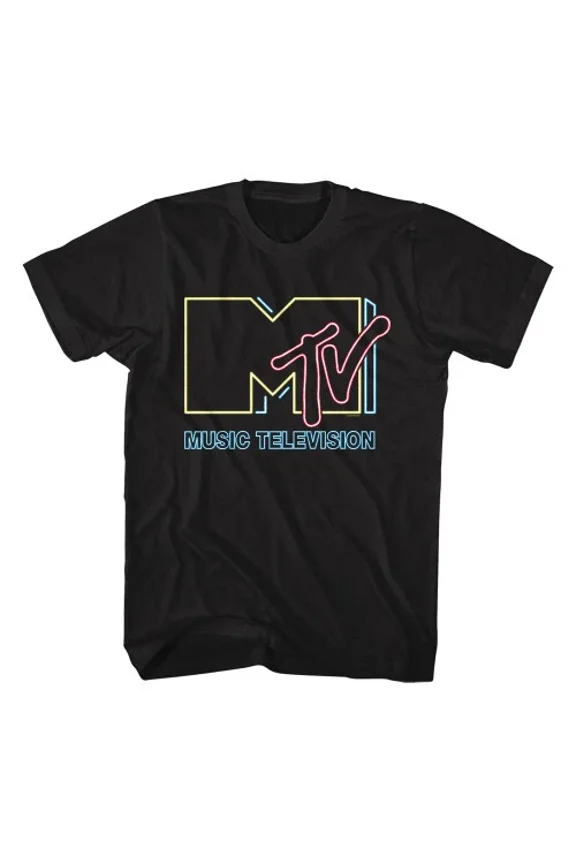 Reprint Rare MTV Neon Sign Logo T-Shirt - Black