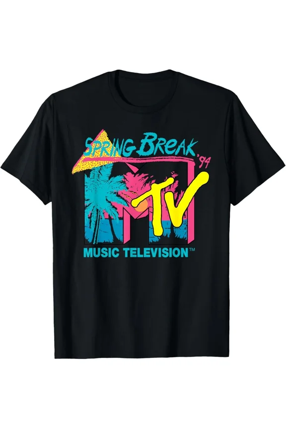 Reprint Rare MTV Spring Break 94 Classic Adult Cotton Short Sleeve Black T-Shirt Merch